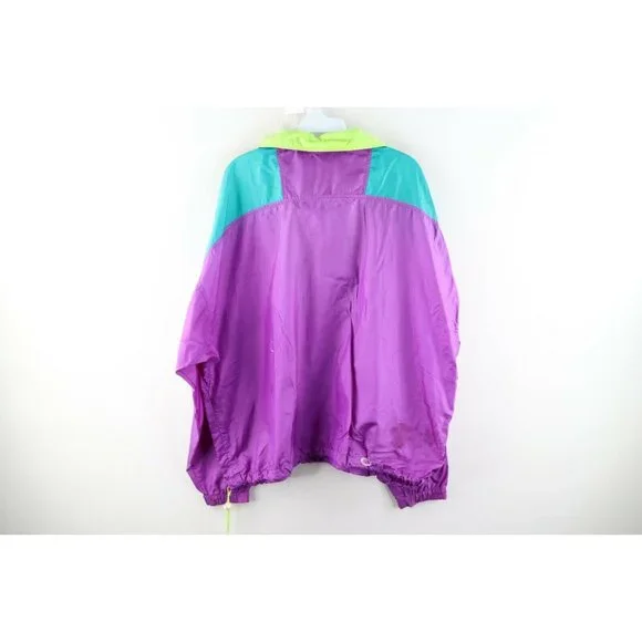 Vintage 80s Columbia Mens XL Distressed Spell Out Color Block Windbreaker Jacket - Picture 10 of 12